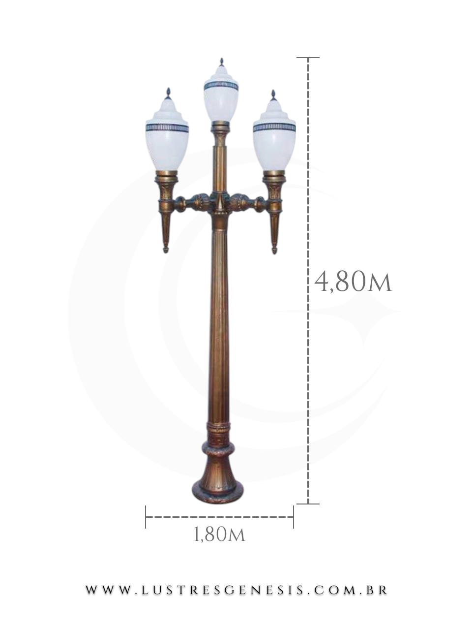 Poste de Jardim Colonial Clássico 4,80m com Globo Branco para Jardim Fachada Área Externa Garagem Piscina